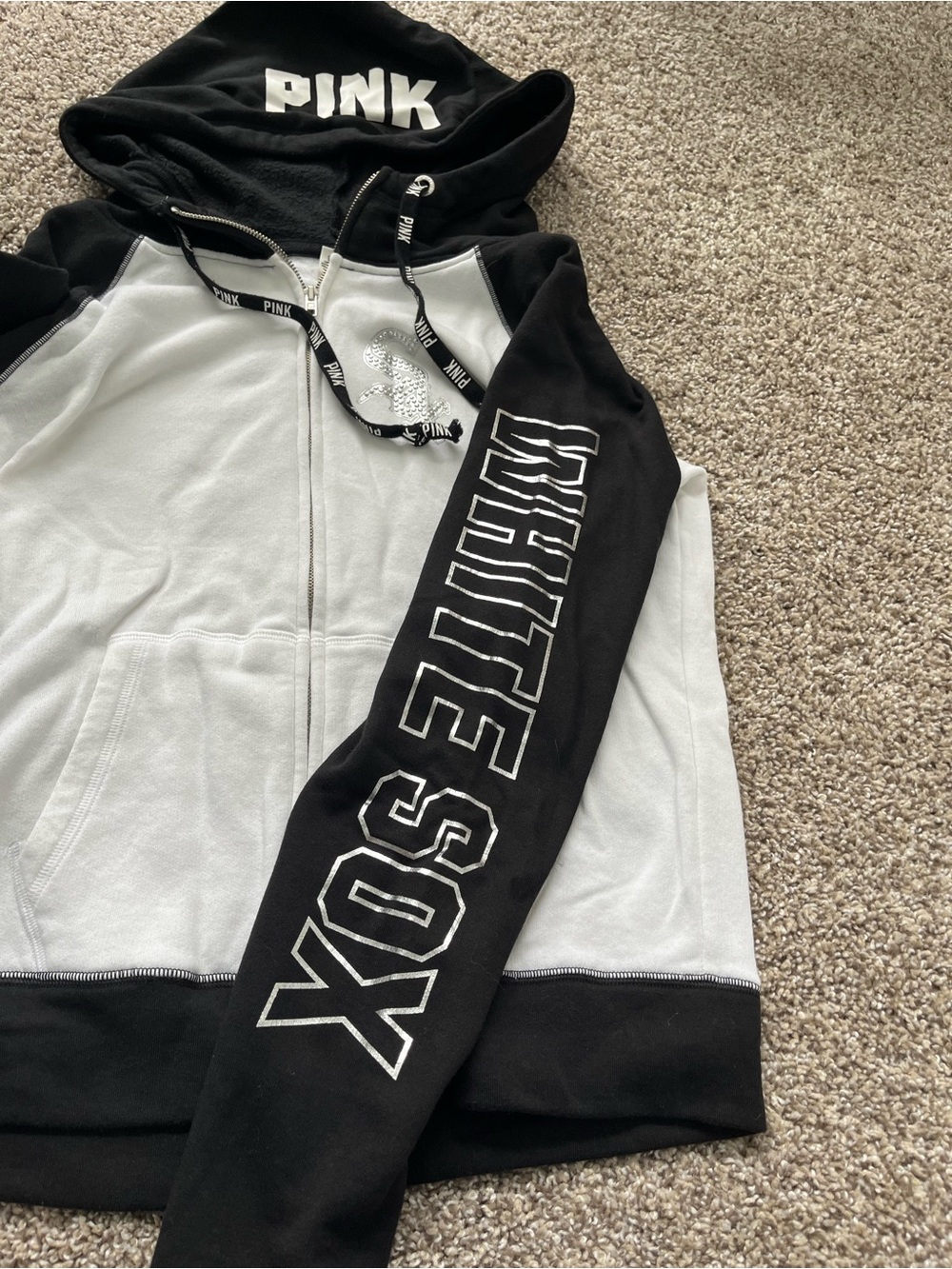 Vintage PINK Two-Tone Chicago White Sox Zip Hoodie - Black & White